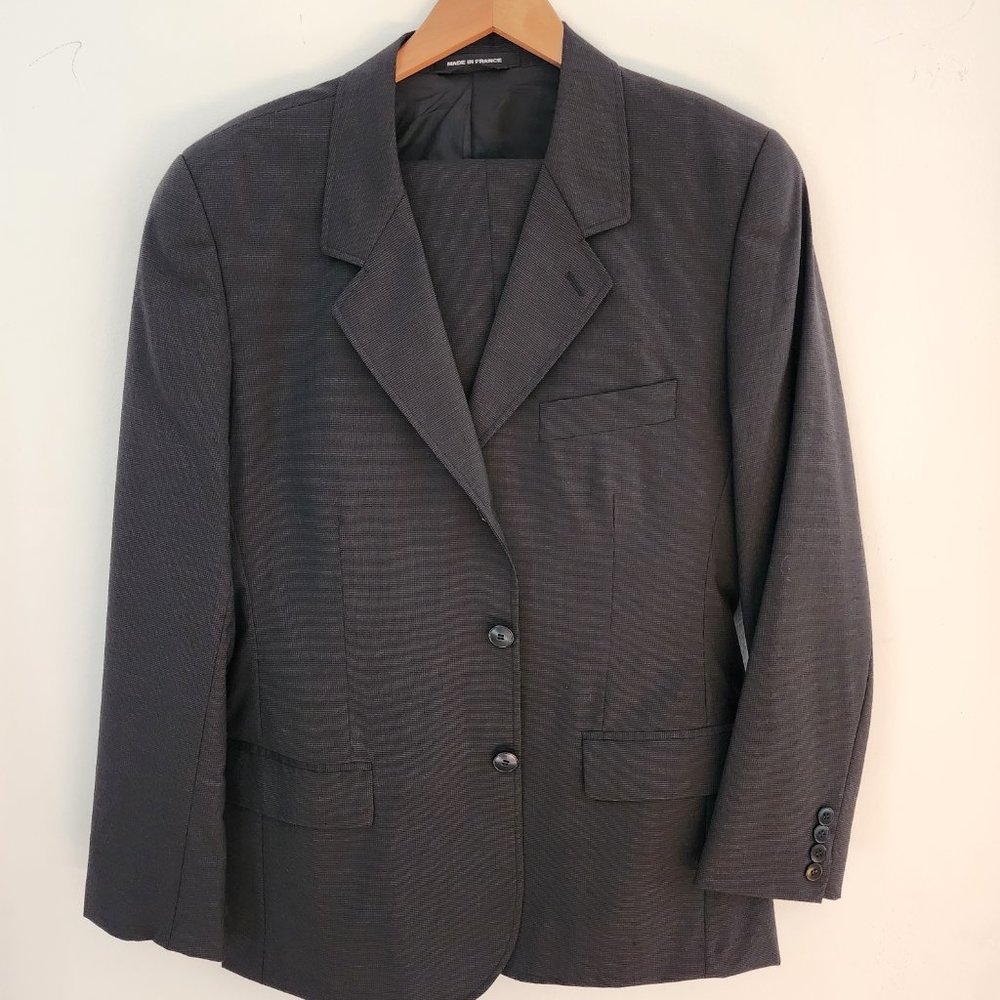 Agnes B Suit Jacket 50 (M/L) & 34 Pants Grey 100% Wool Made in France 3 Button